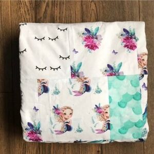 Mermaid Boho Patchwork Handmade Infant Minky Baby Blanket Quilt 40"x46"
